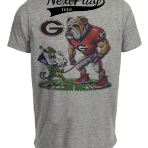 Georgia Bulldogs vs. Notre Dame Fighting Irish Exclusive Retro Rivalries Playoff Football Leash Artwork Heather Gray Sublimated T-Shirt
