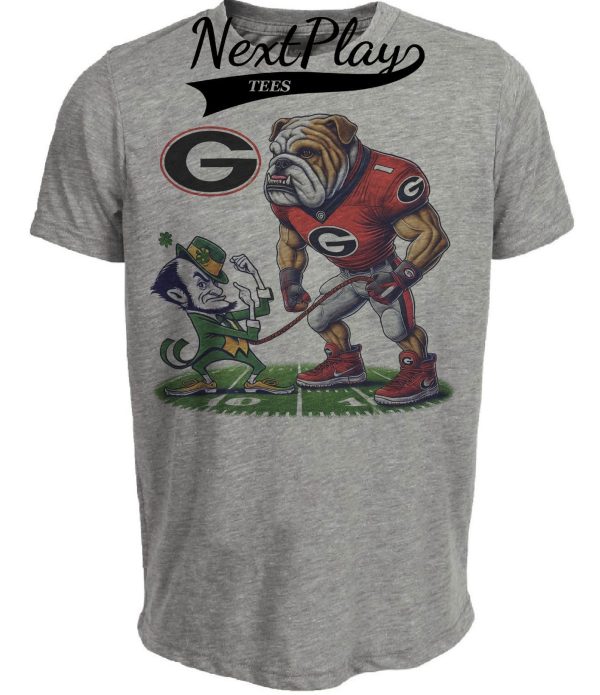 Georgia Bulldogs vs. Notre Dame Fighting Irish Exclusive Retro Rivalries Playoff Football Leash Artwork Heather Gray Sublimated T-Shirt