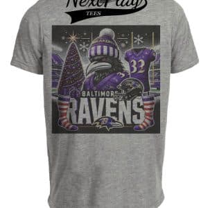 Baltimore Ravens Holiday Stadium Exclusive Retro Football Artwork Heather Gray Sublimated T-Shirt