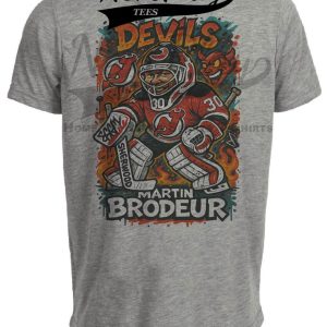 New Jersey Devils Martin Brodeur Caricature Exclusive Retro Hockey Artwork Heather Gray Sublimated T-Shirt