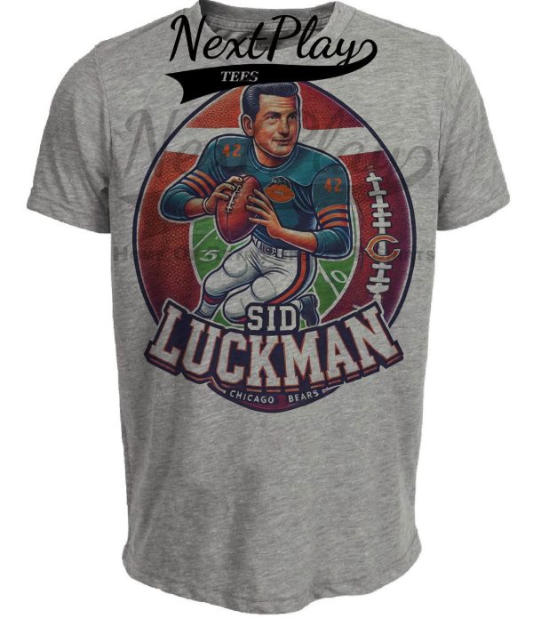 Chicago Bears Sid Luckman Exclusive Retro Football Artwork Heather Gray Sublimated T-Shirt