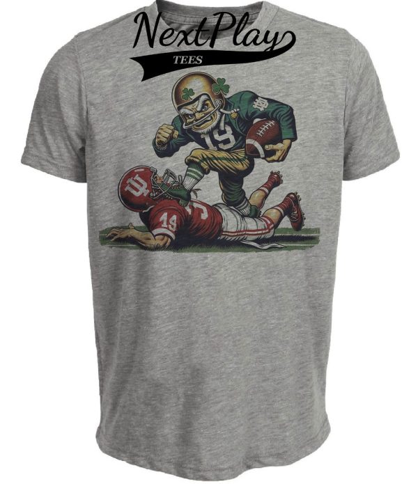 Notre Dame Fighting Irish vs. Indiana Hoosiers Exclusive Retro Rivalries Playoff Football Artwork Heather Gray Sublimated T-Shirt