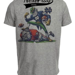 Notre Dame Fighting Irish vs. Georgia Bulldogs Exclusive Retro Rivalries Playoff Football Knockout Artwork Heather Gray Sublimated T-Shirt
