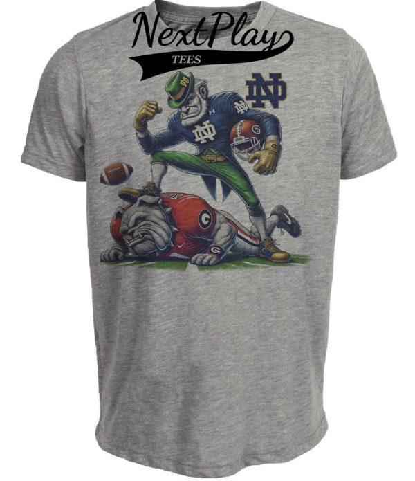 Notre Dame Fighting Irish vs. Georgia Bulldogs Exclusive Retro Rivalries Playoff Football Knockout Artwork Heather Gray Sublimated T-Shirt