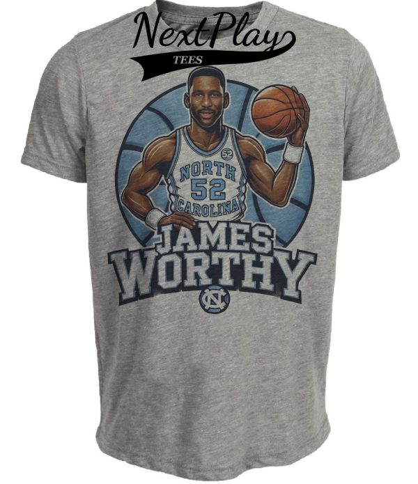 North Carolina Tar Heels Big Game James Worthy Exclusive Retro Basketball 1979 Artwork Heather Gray Sublimated T-Shirt