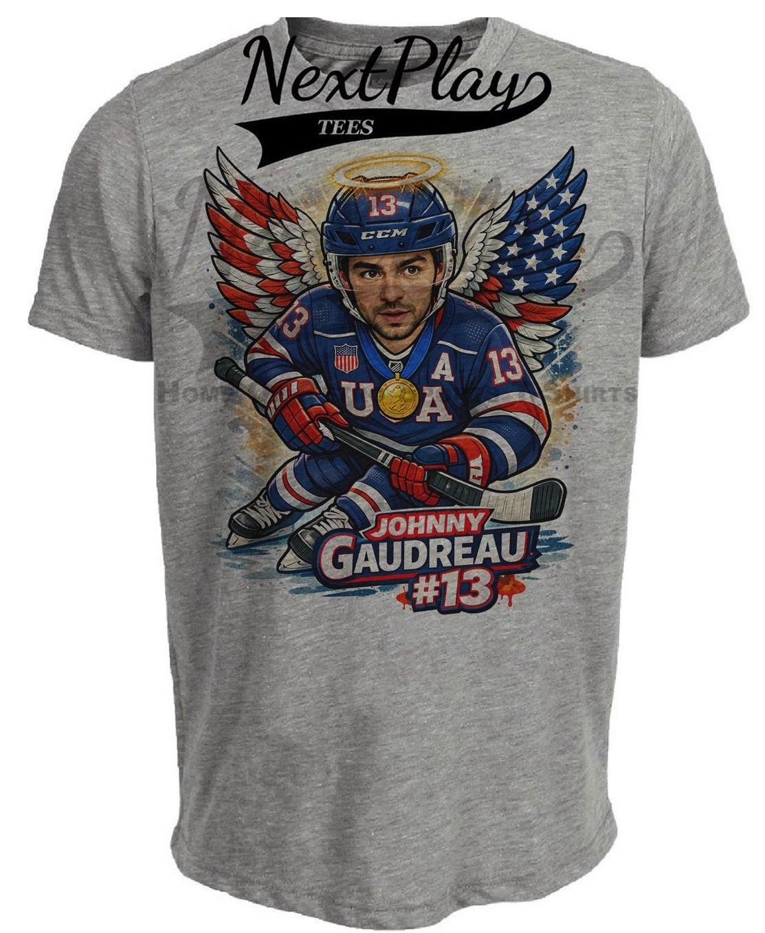 USA Hockey Johnny Gaudreau Angel Wings Gray Sublimated T-Shirt