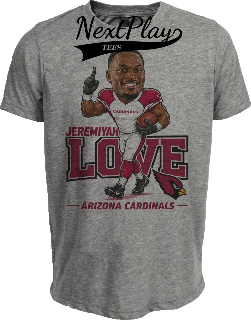 Arizona Cardinals Jeremiyah Love Draft Football Gray Sublimated T-Shirt
