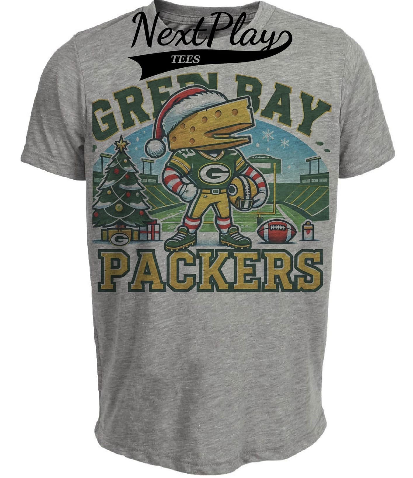 Green Bay Packers Holiday Exclusive Retro Football Artwork Heather Gray Sublimated T-Shirt