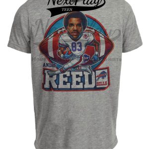 Buffalo Bills Andre Reed Exclusive Retro Football Artwork Heather Gray Sublimated T-Shirt