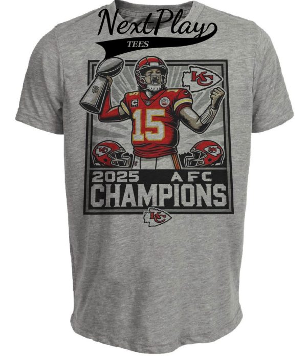 Kansas City Chiefs Conference Champs Patrick Mahomes Exclusive Retro Football Artwork Heather Gray Sublimated T-Shirt
