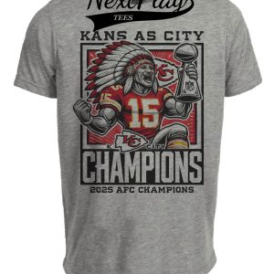 Kansas City Chiefs Conference Champs Chief Mahomes Exclusive Retro Football Artwork Heather Gray Sublimated T-Shirt