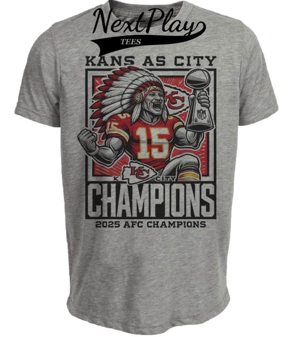 Kansas City Chiefs Conference Champs Chief Mahomes Exclusive Retro Football Artwork Heather Gray Sublimated T-Shirt