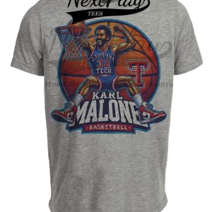 Louisiana Tech Bulldogs Karl Malone Mailman Exclusive Retro March Madness Basketball Artwork Heather Gray Sublimated T-Shirt