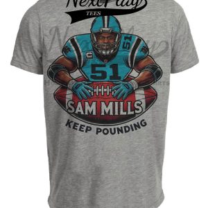 Carolina Panthers Sam Mills Exclusive Retro Football Artwork Heather Gray Sublimated T-Shirt