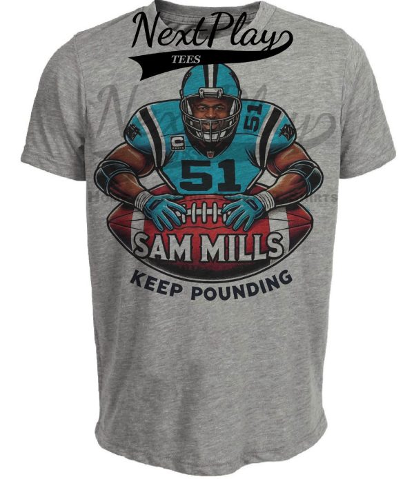 Carolina Panthers Sam Mills Exclusive Retro Football Artwork Heather Gray Sublimated T-Shirt