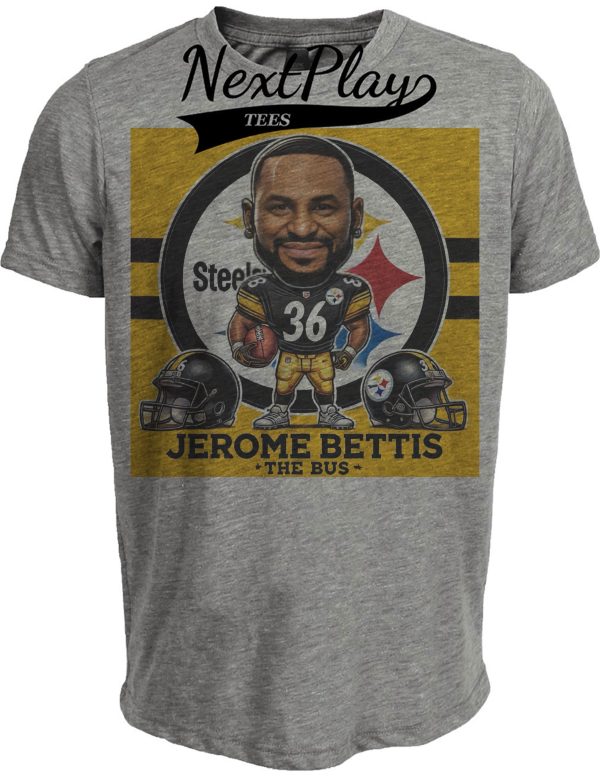 Pittsburgh Steelers Jerome The Bus Bettis Exclusive Retro Football 1997 Artwork Heather Gray Sublimated T-Shirt