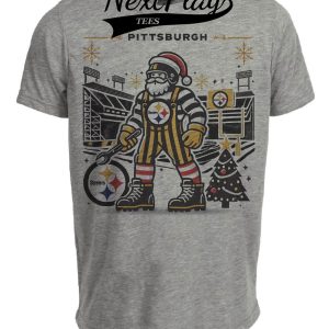 Pittsburgh Steelers Holiday Stadium Exclusive Retro Football Artwork Heather Gray Sublimated T-Shirt