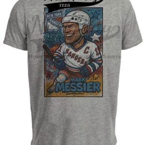 New York Rangers Mark Messier Caricature Exclusive Retro Hockey Artwork Heather Gray Sublimated T-Shirt