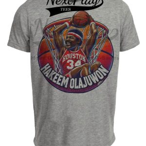 Houston Cougars Hakeem Olajuwon Exclusive Retro March Madness Basketball Artwork Heather Gray Sublimated T-Shirt