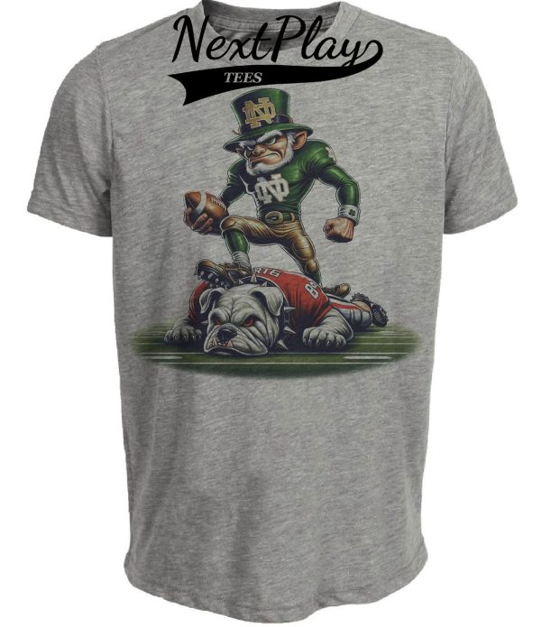Notre Dame Fighting Irish vs. Georgia Bulldogs Exclusive Retro Rivalries Playoff Football Stomp Artwork Heather Gray Sublimated T-Shirt