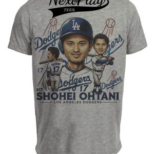 Los Angeles Dodgers Shohei Ohtani Exclusive Retro Baseball Artwork Heather Gray Sublimated T-Shirt