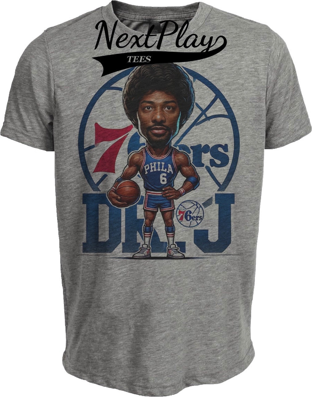 Philadelphia 76ers Dr. J Julius Erving Exclusive Retro Basketball 1978 Artwork Heather Gray Sublimated T-Shirt