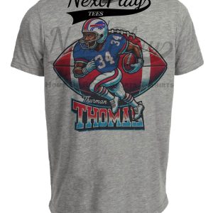 Buffalo Bills Thurman Thomas Exclusive Retro Football Artwork Heather Gray Sublimated T-Shirt