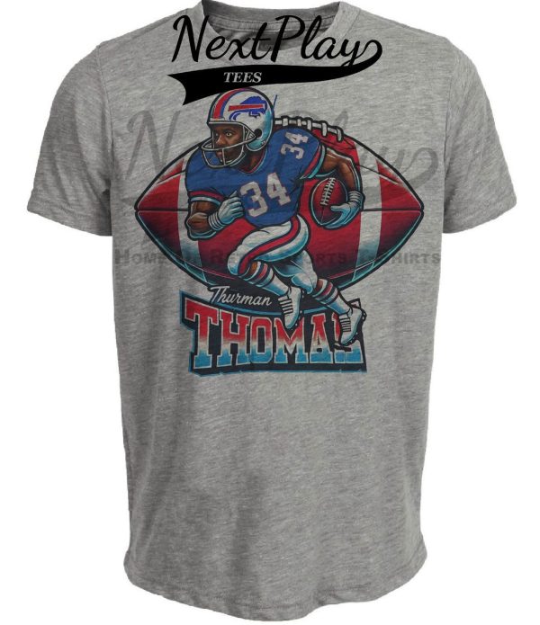Buffalo Bills Thurman Thomas Exclusive Retro Football Artwork Heather Gray Sublimated T-Shirt
