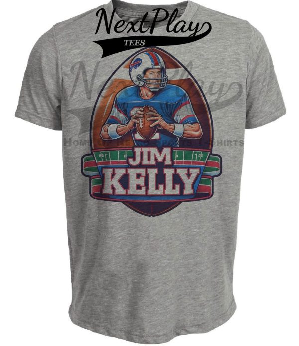 Buffalo Bills Jim Kelly Exclusive Retro Football Artwork Heather Gray Sublimated T-Shirt