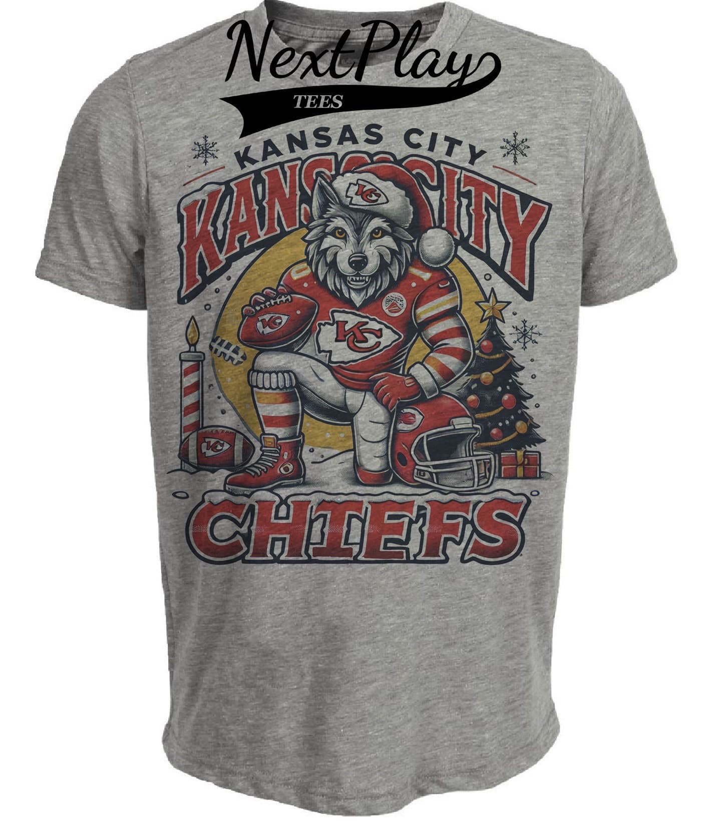 Kansas City Chiefs Holiday Exclusive Retro Football Artwork Heather Gray Sublimated T-Shirt