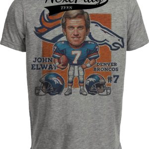 Denver Broncos John Elway Exclusive Retro Football 1986 Artwork Heather Gray Sublimated T-Shirt