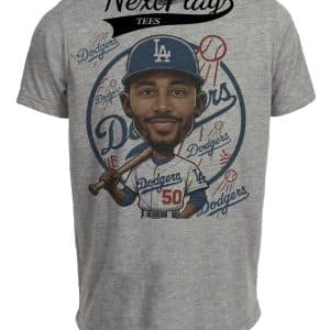 Los Angeles Dodgers Mookie Betts Exclusive Retro Baseball Artwork Heather Gray Sublimated T-Shirt