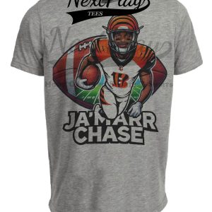 Cincinnati Bengals Ja’Marr Chase Exclusive Retro Football Artwork Heather Gray Sublimated T-Shirt
