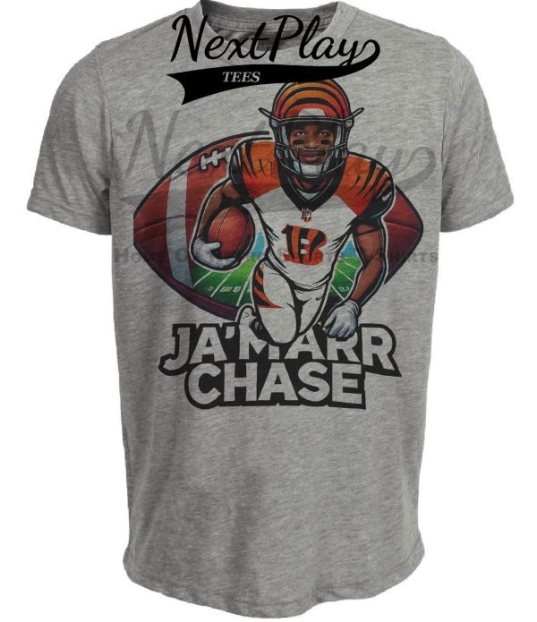 Cincinnati Bengals Ja’Marr Chase Exclusive Retro Football Artwork Heather Gray Sublimated T-Shirt