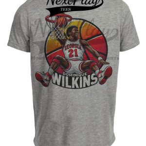 Georgia Bulldogs Dominique Wilkins Exclusive Retro March Madness Basketball Artwork Heather Gray Sublimated T-Shirt