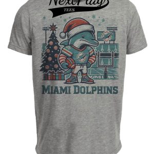 Miami Dolphins Holiday Stadium Exclusive Retro Football Artwork Heather Gray Sublimated T-Shirt