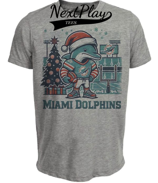 Miami Dolphins Holiday Stadium Exclusive Retro Football Artwork Heather Gray Sublimated T-Shirt