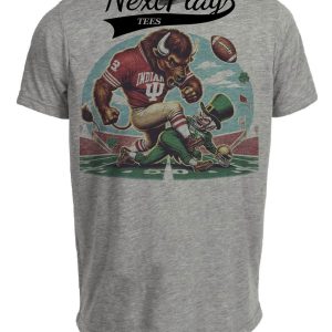 Indiana Hoosiers vs. Notre Dame Fighting Irish Exclusive Retro Rivalries Playoff Football Artwork Heather Gray Sublimated T-Shirt