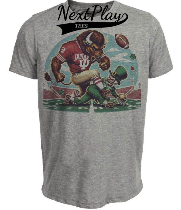 Indiana Hoosiers vs. Notre Dame Fighting Irish Exclusive Retro Rivalries Playoff Football Artwork Heather Gray Sublimated T-Shirt
