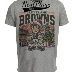 Cleveland Browns Holiday Exclusive Retro Football Tree Artwork Heather Gray Sublimated T-Shirt