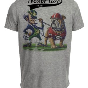 Notre Dame Fighting Irish vs. Georgia Bulldogs Exclusive Retro Rivalries Playoff Football Leash Artwork Heather Gray Sublimated T-Shirt