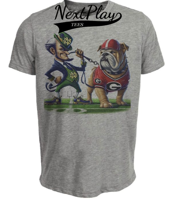 Notre Dame Fighting Irish vs. Georgia Bulldogs Exclusive Retro Rivalries Playoff Football Leash Artwork Heather Gray Sublimated T-Shirt