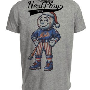 New York Mets Holiday Exclusive Retro Baseball Mr. Met Artwork Heather Gray Sublimated T-Shirt