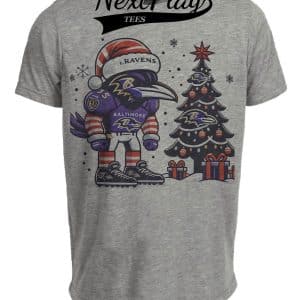 Baltimore Ravens Holiday Tree Exclusive Retro Football Artwork Heather Gray Sublimated T-Shirt