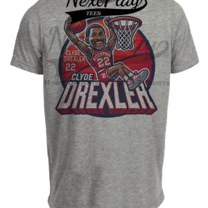 Houston Cougars Clyde Drexler Exclusive Retro March Madness Basketball Artwork Heather Gray Sublimated T-Shirt
