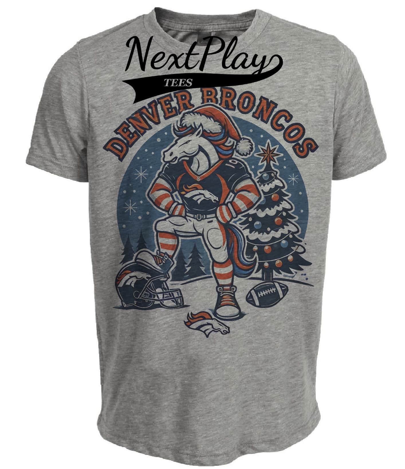Denver Broncos Holiday Exclusive Retro Football Artwork Heather Gray Sublimated T-Shirt