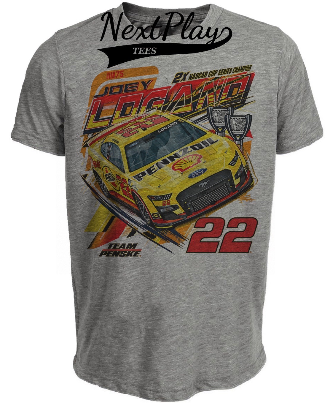 Joey Logano Cup Champion Retro Racing Gray Sublimated T-Shirt
