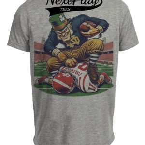 Notre Dame Fighting Irish vs. Indiana Hoosiers Exclusive Retro Rivalries Playoff Football Artwork Heather Gray Sublimated T-Shirt