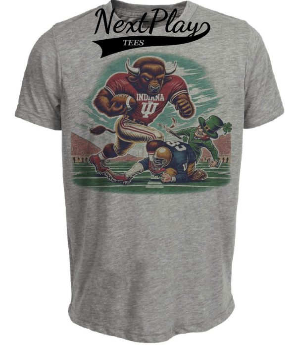 Indiana Hoosiers vs. Notre Dame Fighting Irish Exclusive Retro Rivalries Playoff Football Artwork Heather Gray Sublimated T-Shirt
