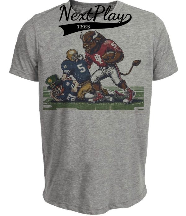 Indiana Hoosiers vs. Notre Dame Fighting Irish Exclusive Retro Rivalries Playoff Football Artwork Heather Gray Sublimated T-Shirt